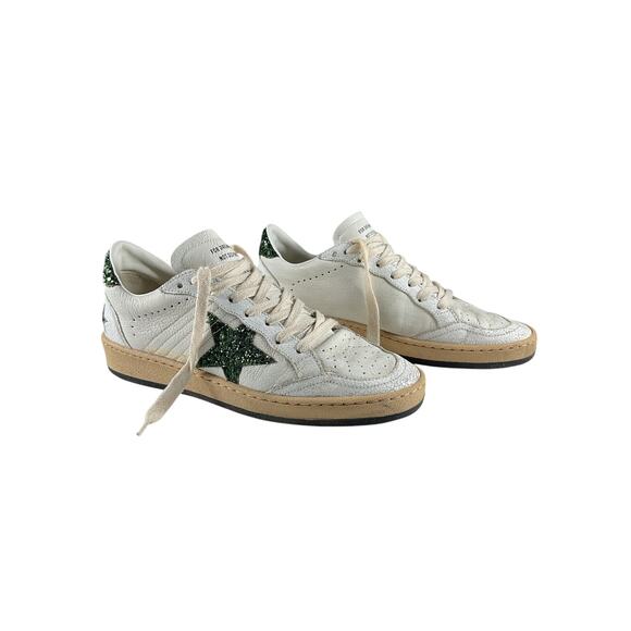 Golden Goose 'Ballstar' White Leather Glittered Distressed Leather Sneakers - Picture 3 of 7